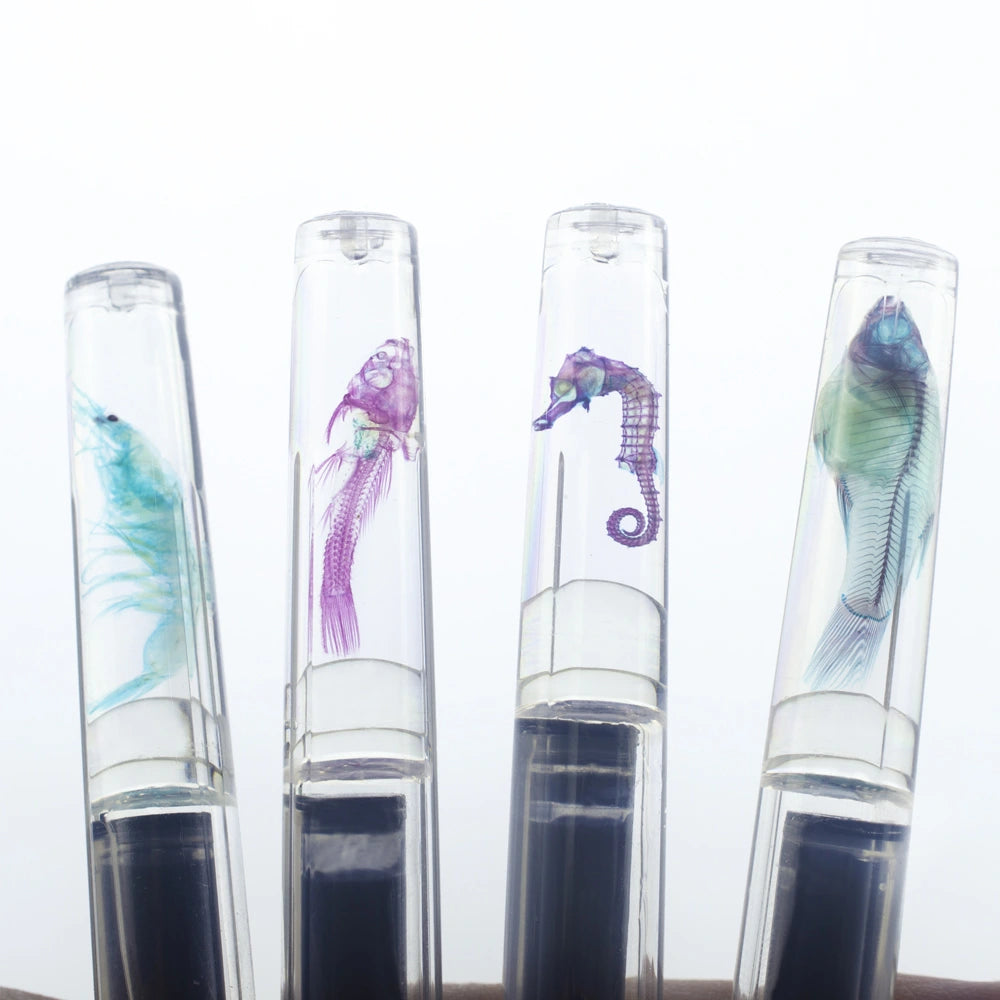 Transparent specimen pen + ink gift box, a total of four colors of mosquito fish pens